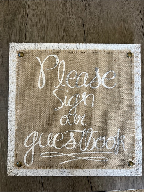 His & Hers Other - 2/$10 Please Sign Our Guestbook Burlap Wall Sign - White Script on Natural